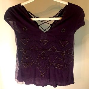 Forever 21 Size Small- Dark Plum top with beading and cross cross back!